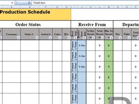 Manufacturing Excel Templates