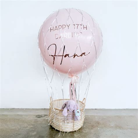 Personalised Name Helium Hot Air Balloon Gift Basket