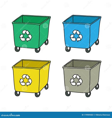 Recycling Garbage Bin Doodle Icon Vector Illustration Stock