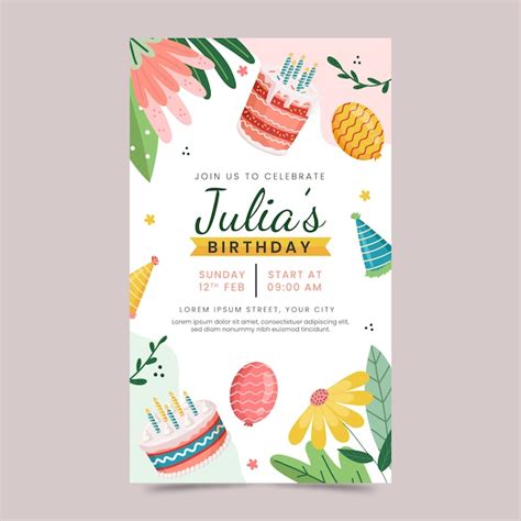 Invitación Digital De Cumpleaños Dibujada A Mano Vector Gratis