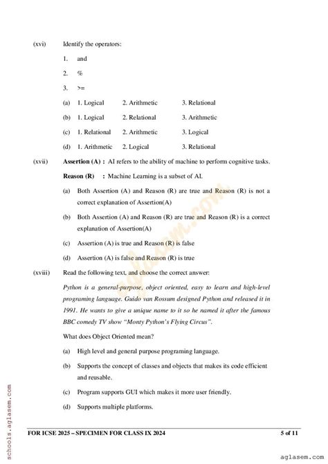 ICSE Robotics Artificial Intelligence Specimen Paper 2025 PDF CISCE