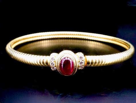 Proantic Gay Frères Bracelet Or Jaune Rubis Cabochon