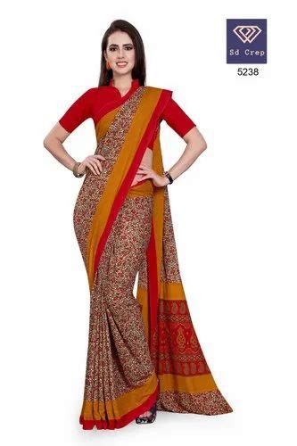 Printed Daily Wear Hotel Receptionist Uniform Saree 6 3 M With Blouse