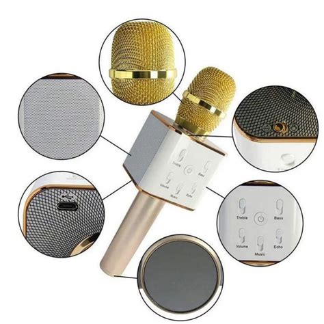 Беспроводной караоке микрофон детский Q7 с подсветкой и чехлом Золотой ...