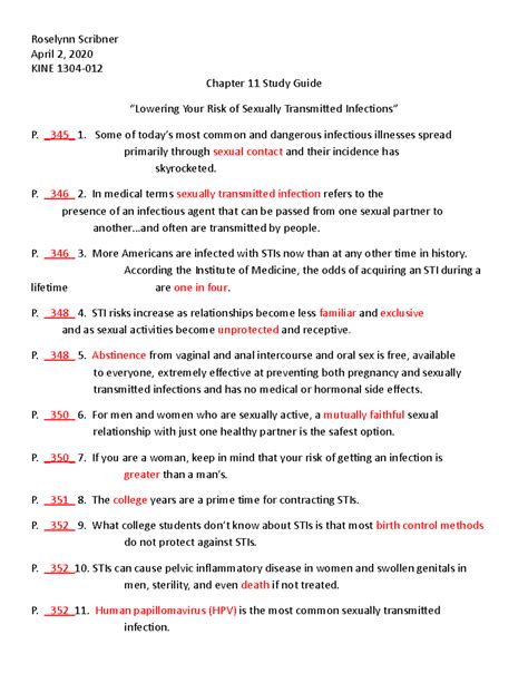 P&C Health - Chapter 11 Study Guide - Roselynn Scribner April 2, 2020