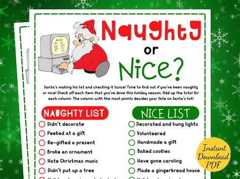 Naughty or Nice Christmas Game Christmas Party Game Printable Christmas ...