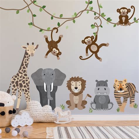 Large Safari Animals And Monkey Wall Decals Jungle Animal Wall Sticke