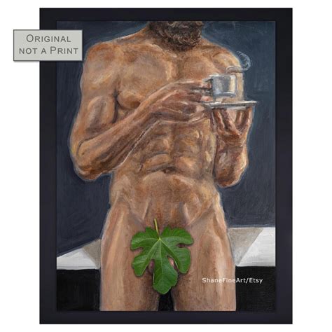 Turkish Blend X Original Oil Painting Muscular Nude Male Holding A Cup Of Hot Coffee Etsy