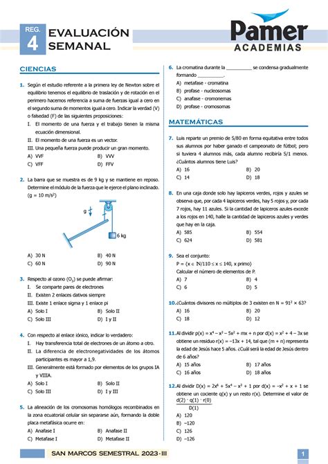 Eva Tarea Evaluaci N Semanal Reg San Marcos Semestral