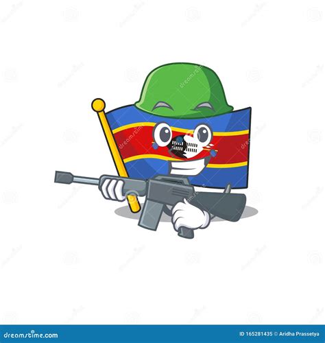 A Cartoon Style Of Flag Swaziland Army With Machine Gun Stock Vector