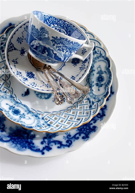 Blue and white antique china Stock Photo - Alamy