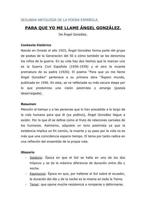 Explicacion poema angel gonzález SEGUNDA ANTOLOGÍA DE LA POESÍA