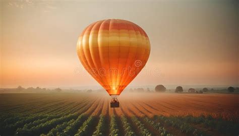 Hot Air Balloon Over Fields At Sunrise Stock Photo Image Of Computing Serene 325935582