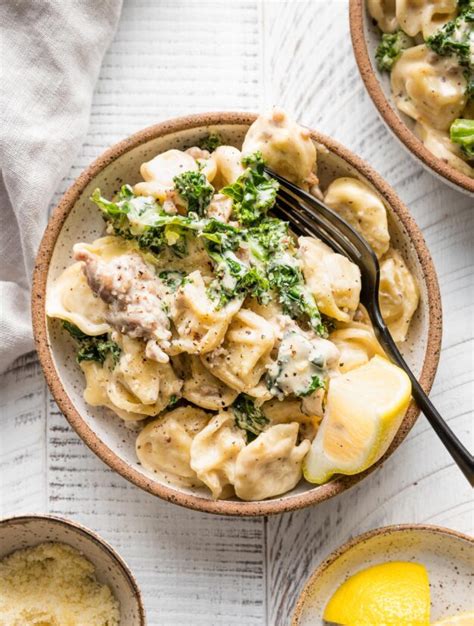 Sausage Tortellini Alfredo With Kale Nourish And Fete