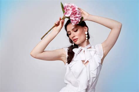 Beautiful Woman Fashion Model Makeup Brunette Hair Perfect Body Shape Tanned Skin Wear Clothes