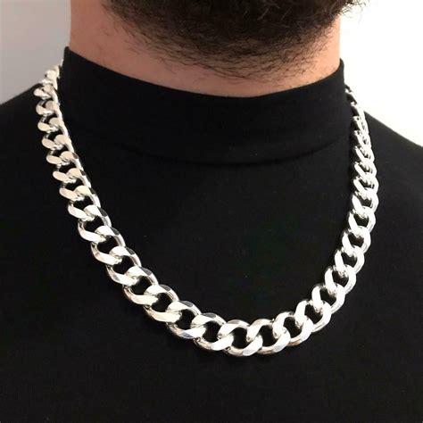 925 Sterling Silver Mens Cuban Tight Curb Link Chain Necklace 14mm ...