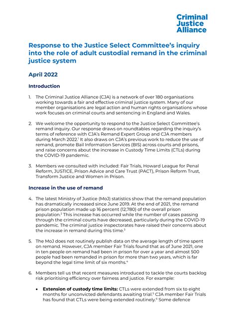 Justice Select Committee Remand Inquiry Response Criminal Justice