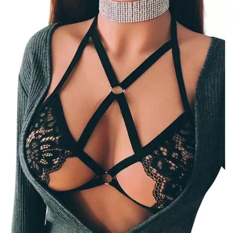 Lingerie Elástica Preta Feminina Lingerie Sexy Lace Bralette Parcelamento sem juros