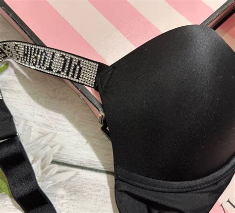 Victoria S Secret Shine Strap Rhinestone Push Up Bra Bikini Set Black Ebay