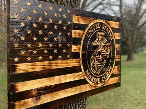 United States Marine Corps Rustic Wooden Flag Etsy United States