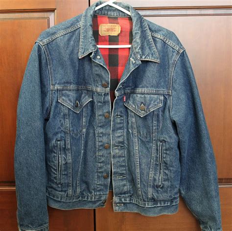 Vintage Levi Trucker Jacket Plaid Flannel Lined Denim Jean Jacket Sz 44