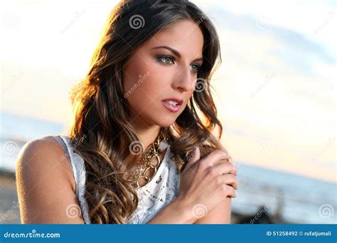 Beautiful Girl At The Beach Stock Photo Image Of Lights Background