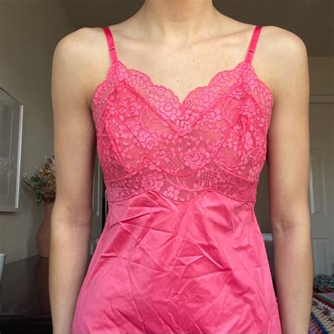 Vintage Intimates Sleepwear Vintage Hot Pink Lace Slip Dress Poshmark
