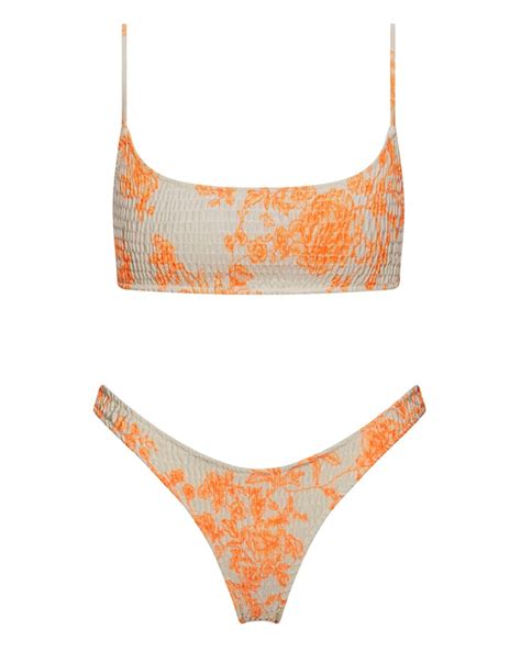 Volafa Women S Triangle Bikini Set Smocked Textured Scoop Frilled Print