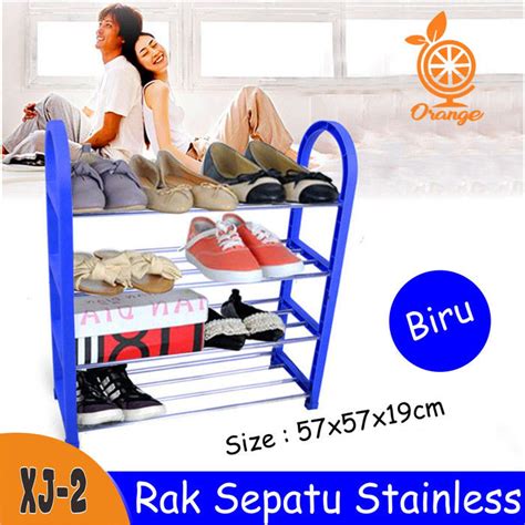 Rak Sepatu Portable Susun Rak Sepatu Stainless Steel Biru O D