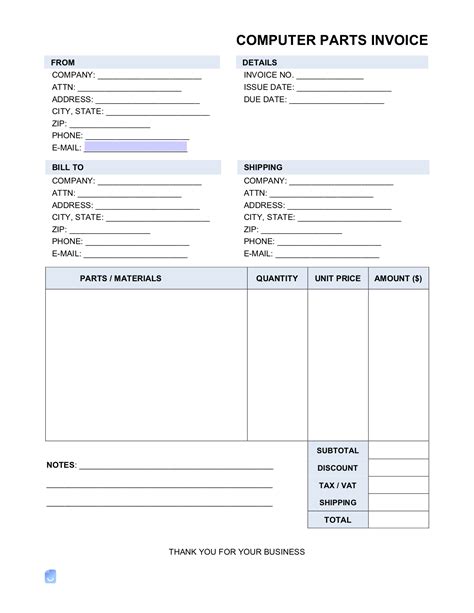 Computer Parts (ONLY) Invoice Template | Invoice Maker