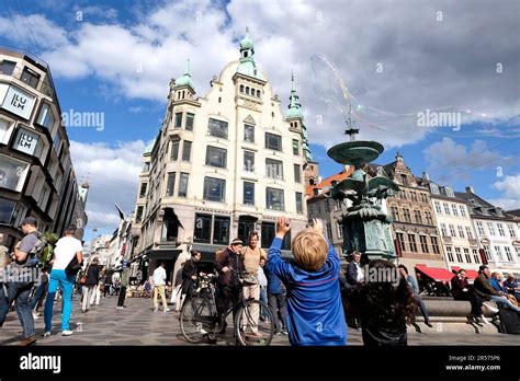 Denmark Copenhagen Stroget Pedestrian Street Amagertorv Stock Photo