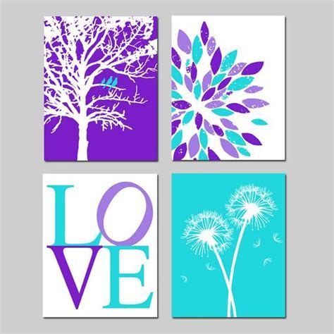 Purple Aqua Baby Girl Nursery Art Purple Teal Nursery Decor Etsy