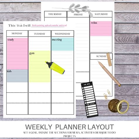 Vertical Weekly Planner Printable