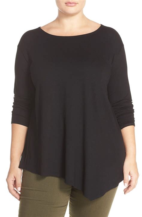 Eileen Fisher Jersey Ballet Neck Asymmetrical Hem Top Plus Size