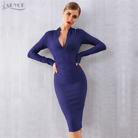 ADYCE 2019 New Summer Women Bandage Dress Vestido Sexy Long Sleeve Blue