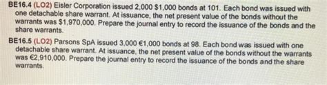 Solved BE16 4 LO2 Eisler Corporation Issued 2 000 1 000 Chegg