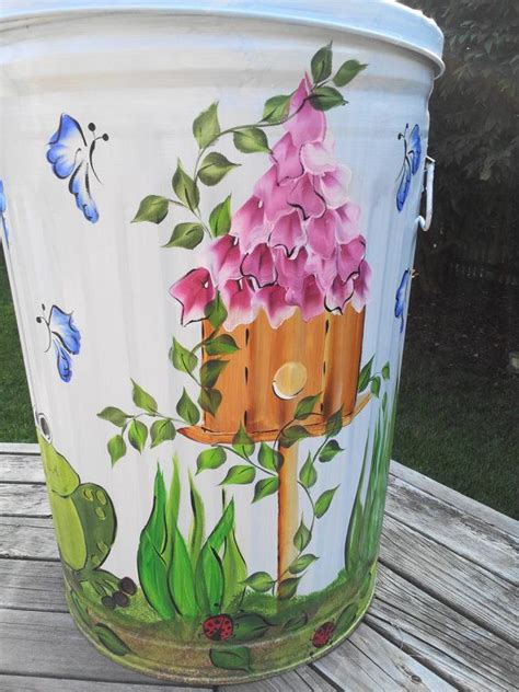 Gallon Hand Painted Galvanized Metal Trash Garbage Storage Can W