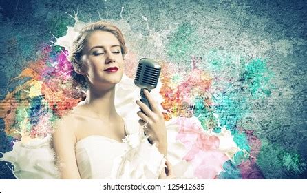 Image Female Blonde Singer Holding Microphone Stock Illustration 125412635 Shutterstock