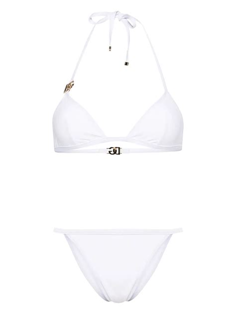 Dolce Gabbana Triangle Jersey Bikini Set In White Modesens
