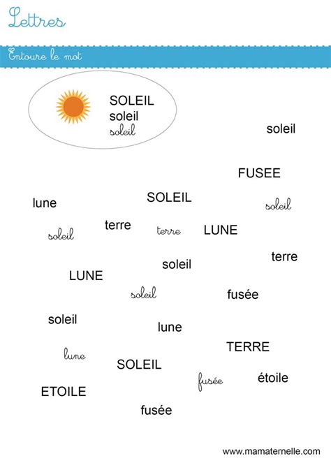 GS Entourer Le Mot SOLEIL Lecture En Maternelle Exercice Grande