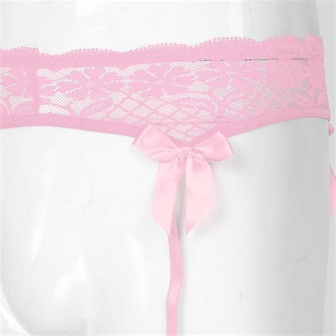 Fashion Sexy Mens Sheer Lace Suspenders Sexy Lingerie Garter Belt Stockings Sissy Sleepwear