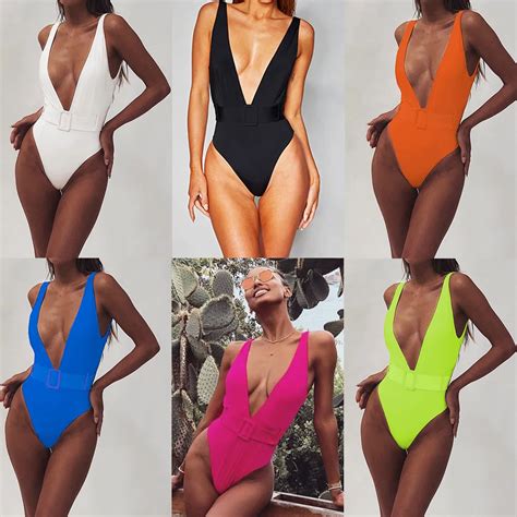 One Piece Swimsuit 2019 Sexy Deep V Swimwear Women Swimsuit Cut Out