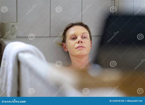 Woman Relaxing In A Hot Bath Reading On A Tablet Stock Photo Image Of Water Relax