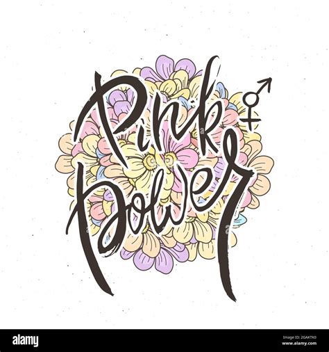 Pink Power Hand Lettering Grunge Card With Flower Background