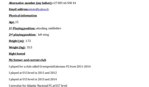 Football Cv Templates Free My Football Cv Williamson