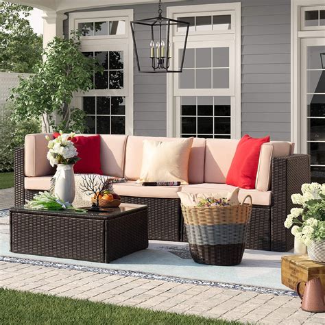 Devoko 4 Pieces Patio Furniture Sets All Weather Outdoor Sectional Sofa