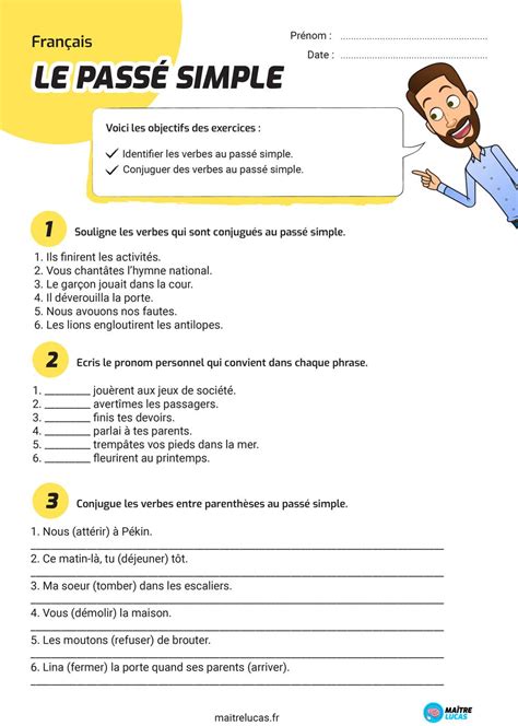 Exercices le passé simple des 1er et 2e groupes Maître Lucas