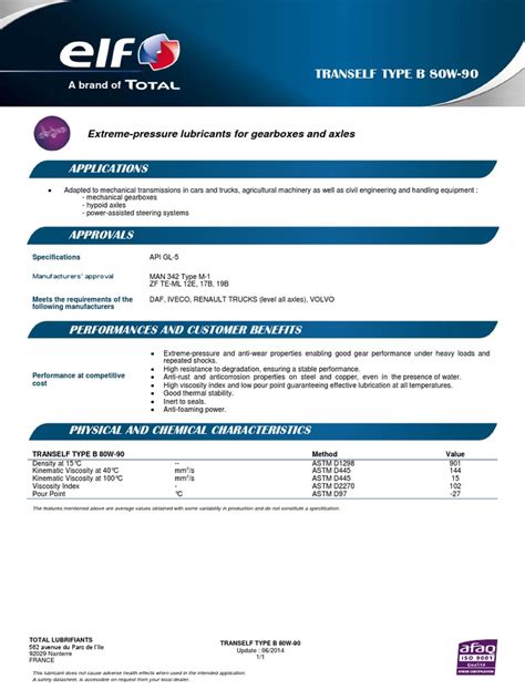 Tranself Type B 80w 90 | PDF | Transmission (Mechanics) | Lubricant