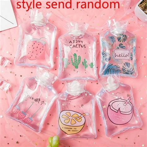 Cute Strawberry Leaves Fruit Shaped Transparent Hot Water Bottle Warm Belly Treasure Cartoon