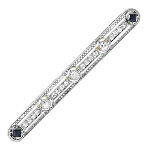 Art Deco Sapphire Diamond Platinum Gold Bar Pin Brooch For Sale At